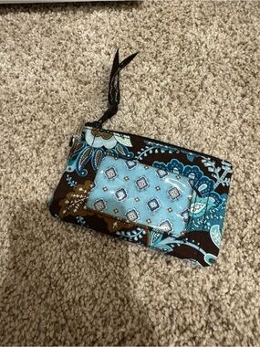 Vera Bradley Teal and Brown Paisley Card Wallet with Lanyard